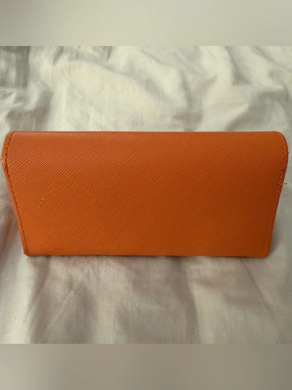 Tory Burch Orange Saffiano Continental sunglasses holder with Gold Logo